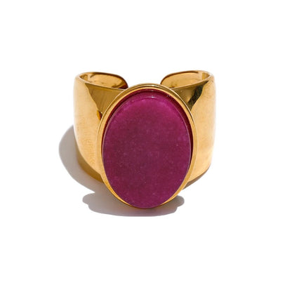 Natural stone ring gold - wide statement ring for women | Pure Vita Dubai