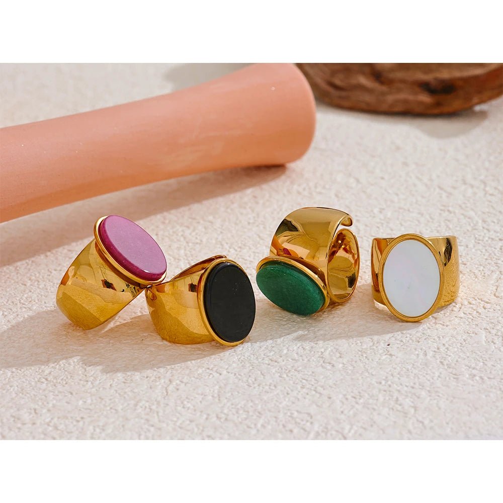 Natural stone ring gold - wide statement ring for women | Pure Vita Dubai