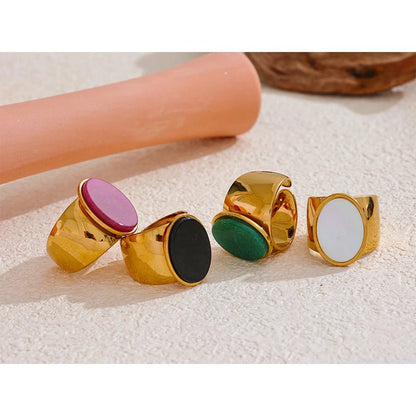 Natural stone ring gold - wide statement ring for women | Pure Vita Dubai
