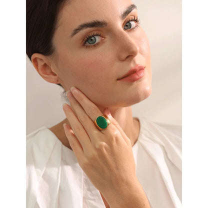 Natural stone ring gold - wide statement ring for women | Pure Vita Dubai