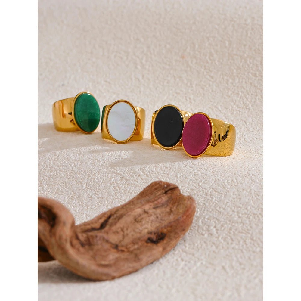 Natural stone ring gold - wide statement ring for women | Pure Vita Dubai