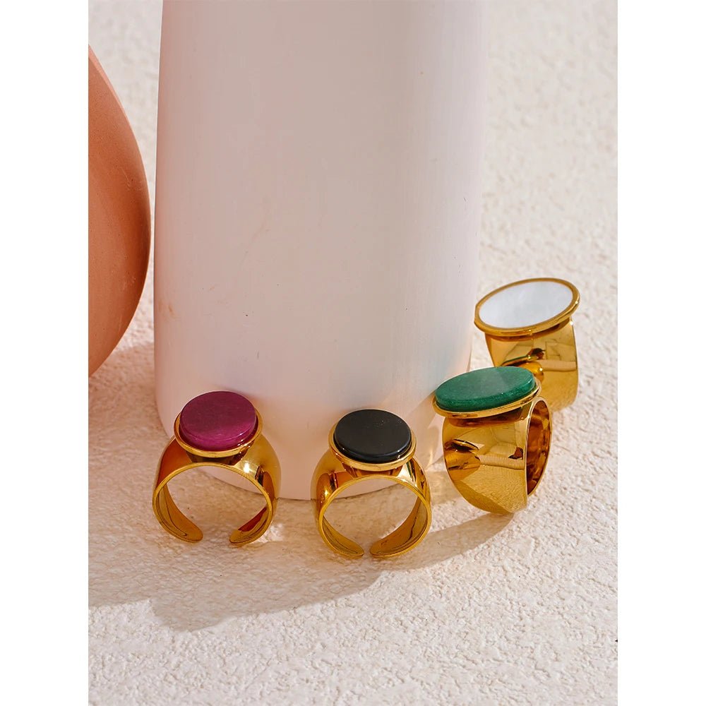 Natural stone ring gold - wide statement ring for women | Pure Vita Dubai
