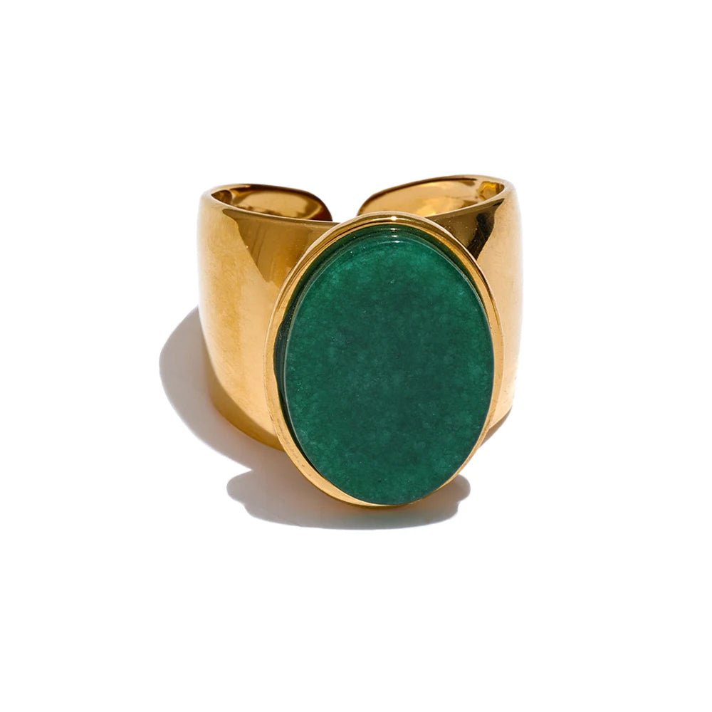 Natural stone ring gold - wide statement ring for women | Pure Vita Dubai