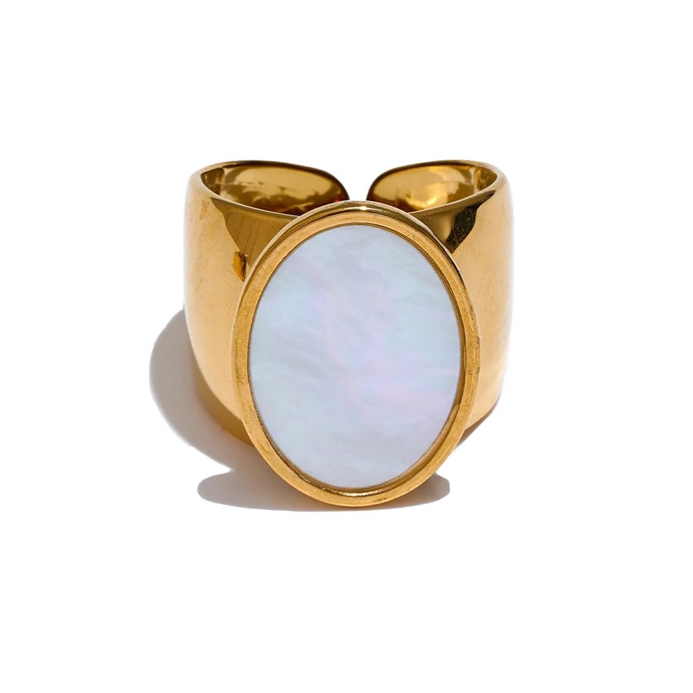 Natural stone ring gold - wide statement ring for women | Pure Vita Dubai
